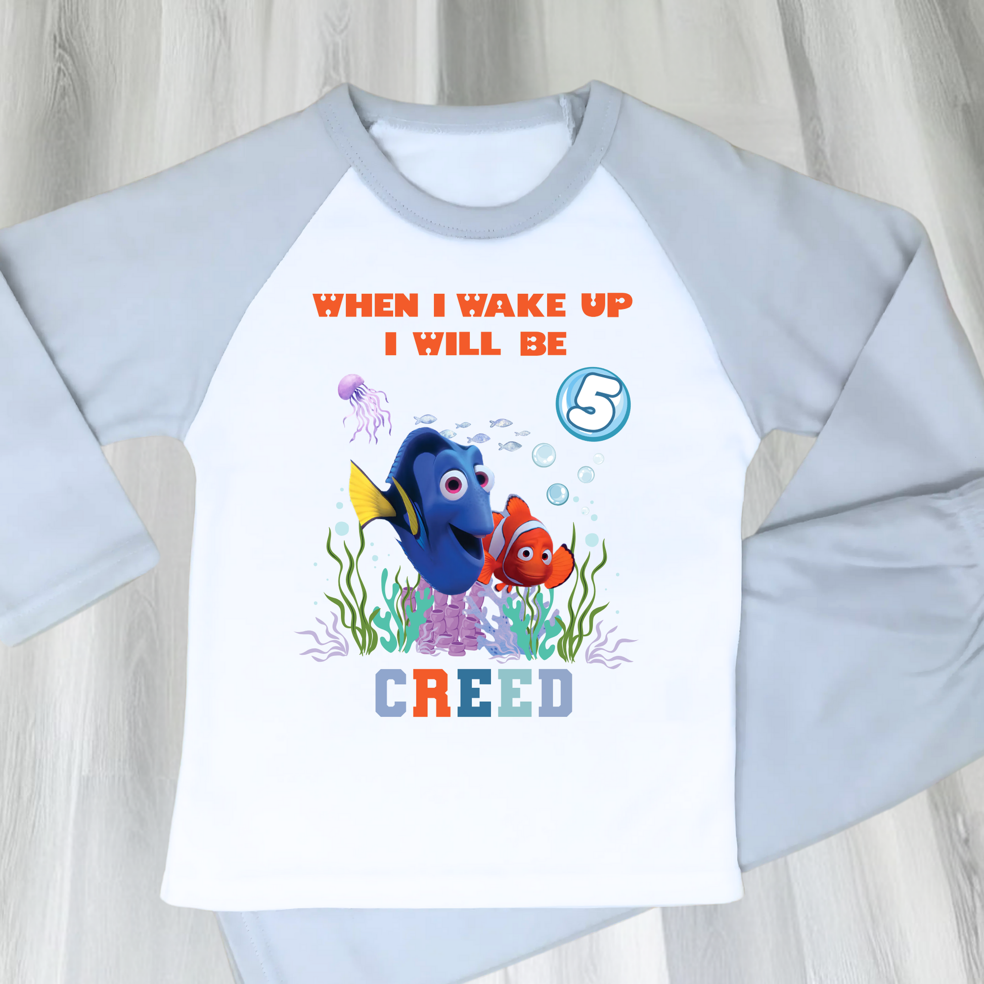 Nemo and Dory birthday pyjamas personalised with under the sea theme for boys