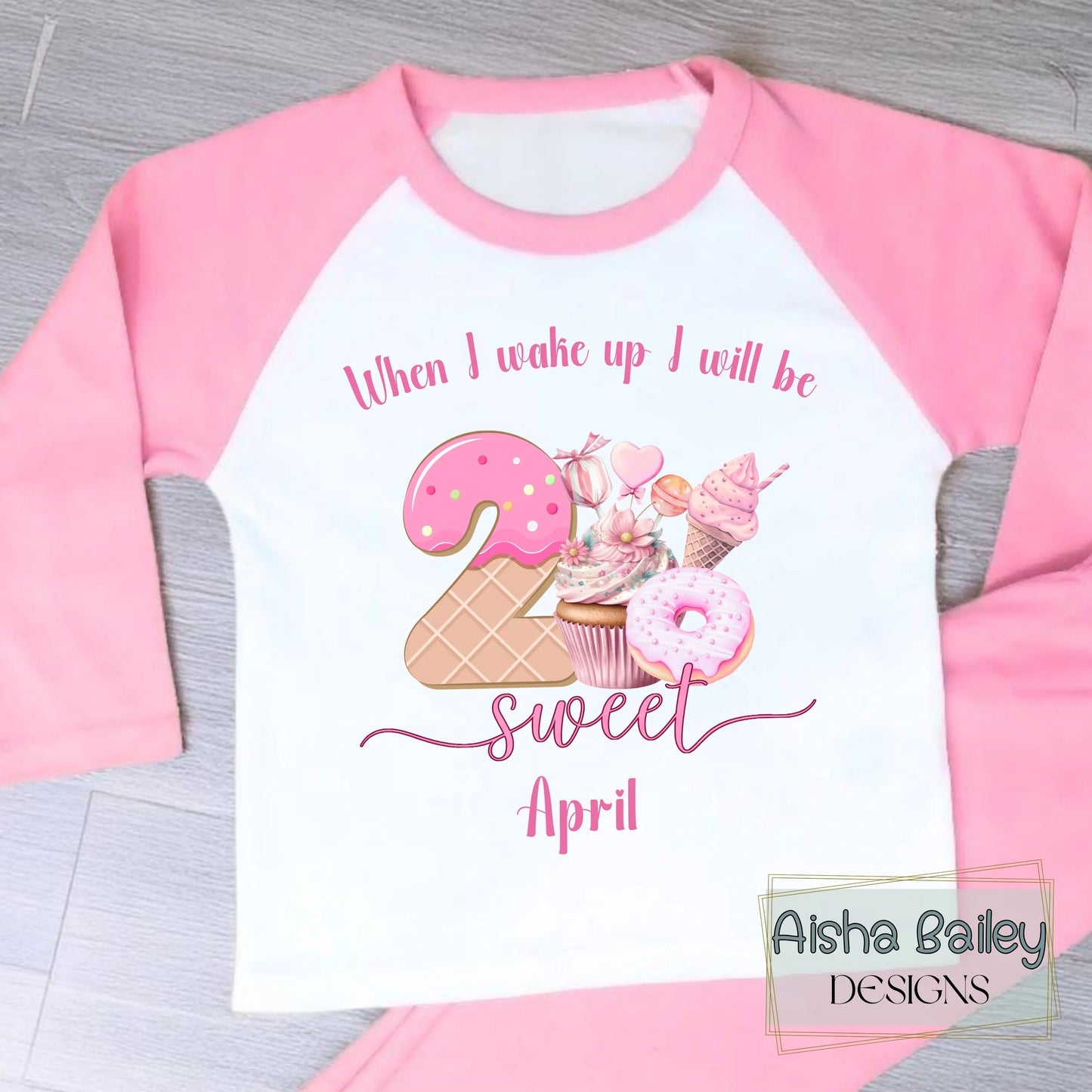 2nd Birthday Pyjamas - Two sweet birthday pyjamas for girls personalised pink number 2 cake design custom name girls second birthday outfit