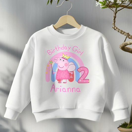 Peppa Pig Birthday Sweatshirt for Girls - Personalised Peppa Pig Birthday Jumper, peppa pig fairy birthday shirt, personalised peppa jumper, peppa birthday sweatshirt