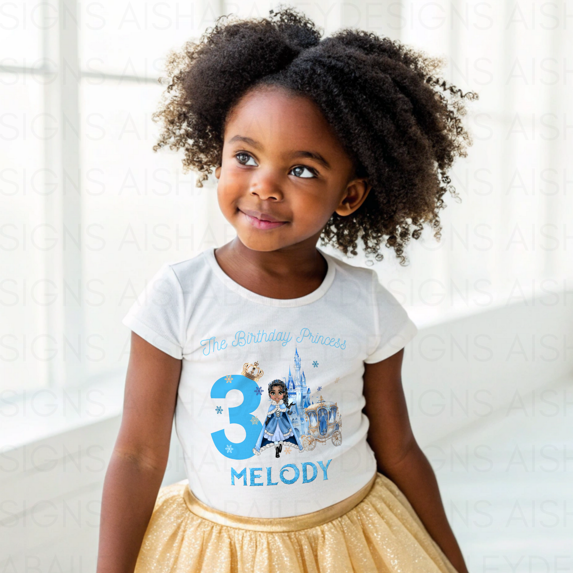 Princess birthday t-shirt, princess tee with name, Blue princess top, girls birthday gift, custom princess