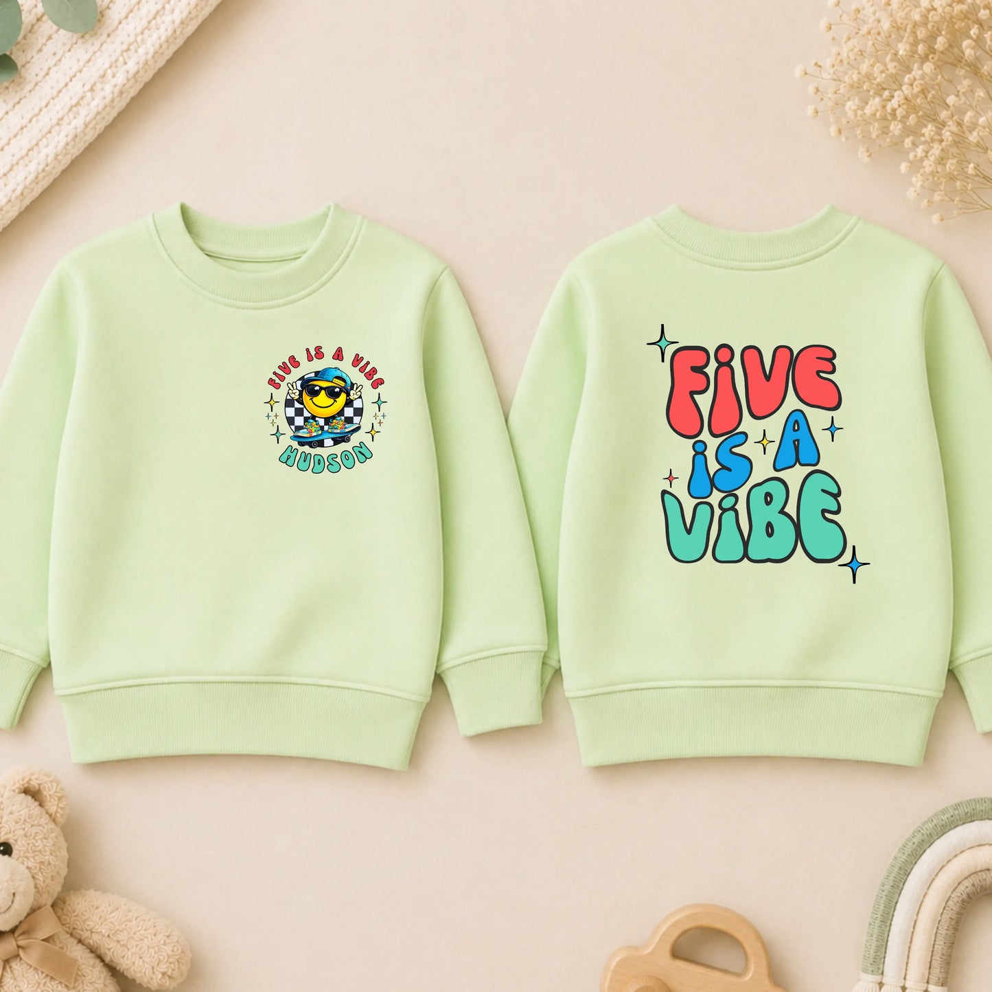 Personalised Boys Five Is A Vibe Birthday Sweatshirt – Boys 5th Birthday Jumper AishaBaileyDesigns