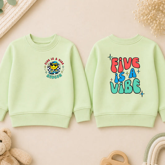 Personalised Boys Five Is A Vibe Birthday Sweatshirt – Boys 5th Birthday Jumper AishaBaileyDesigns