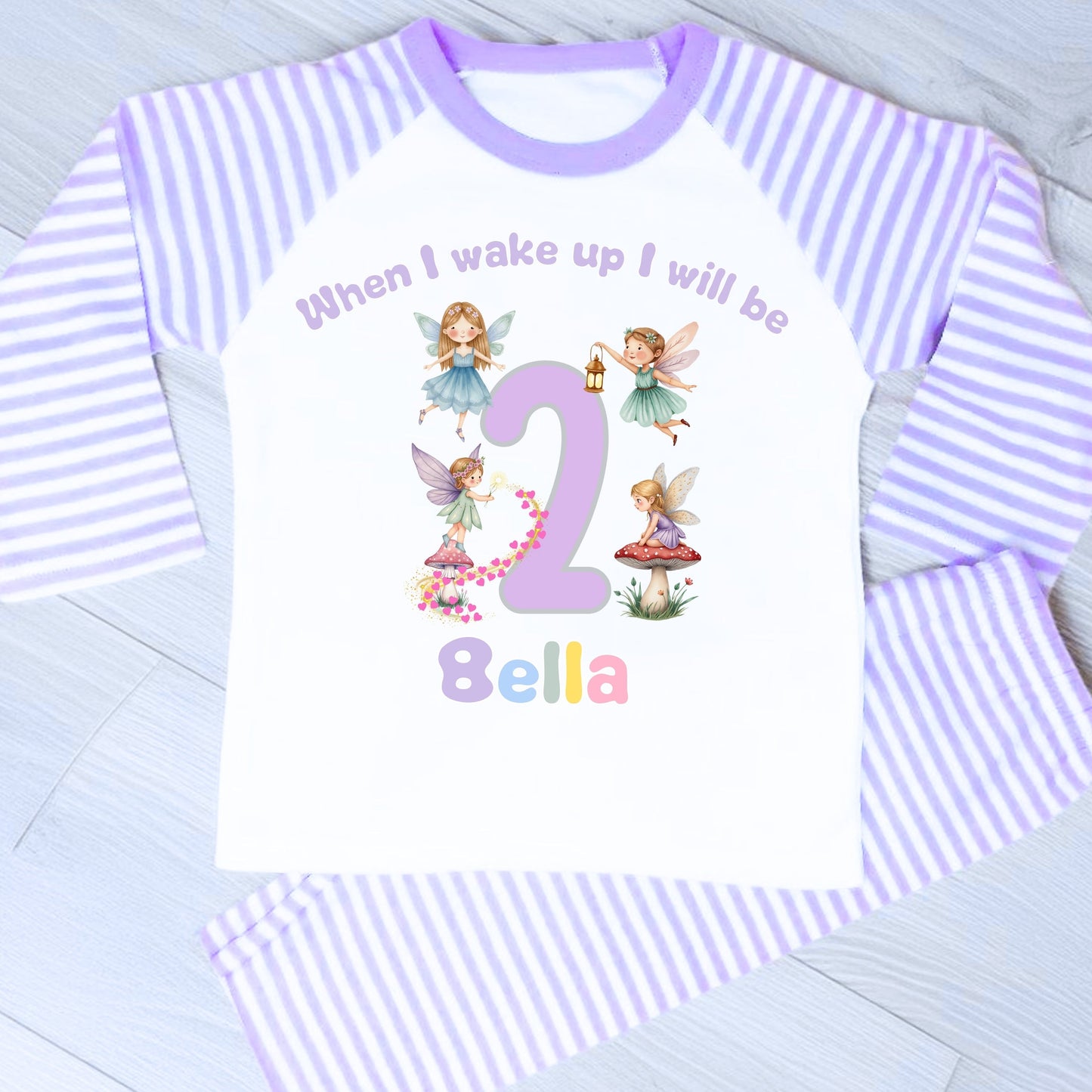 Fairy Garden birthday pyjamas: Adorable Fairy Garden Birthday Pyjamas personalised with age & name. Perfect for girls’ birthday mornings & magical photos. Soft, comfy, & unique.