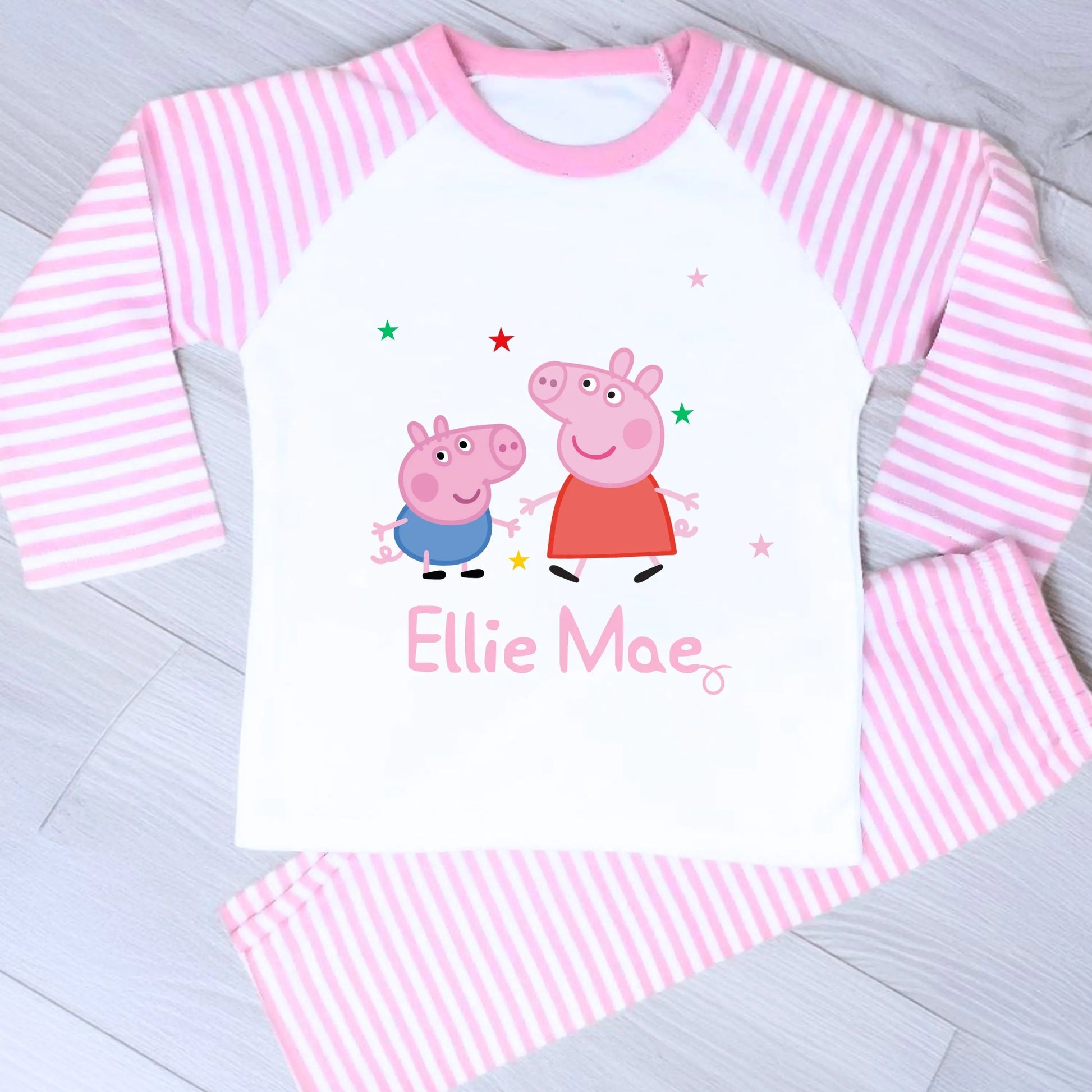 Personalised Peppa and George Pyjamas with custom name for everyday wear for girls.