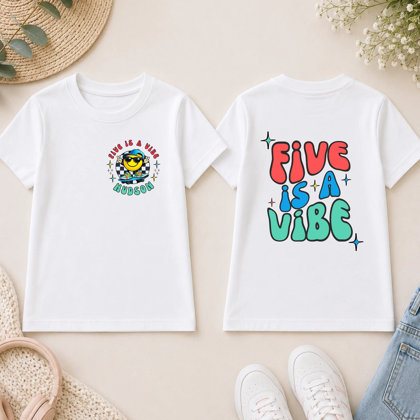 Personalised Boys Five is a Vibe Birthday T-shirt - 5th Birthday Tee AishaBaileyDesigns