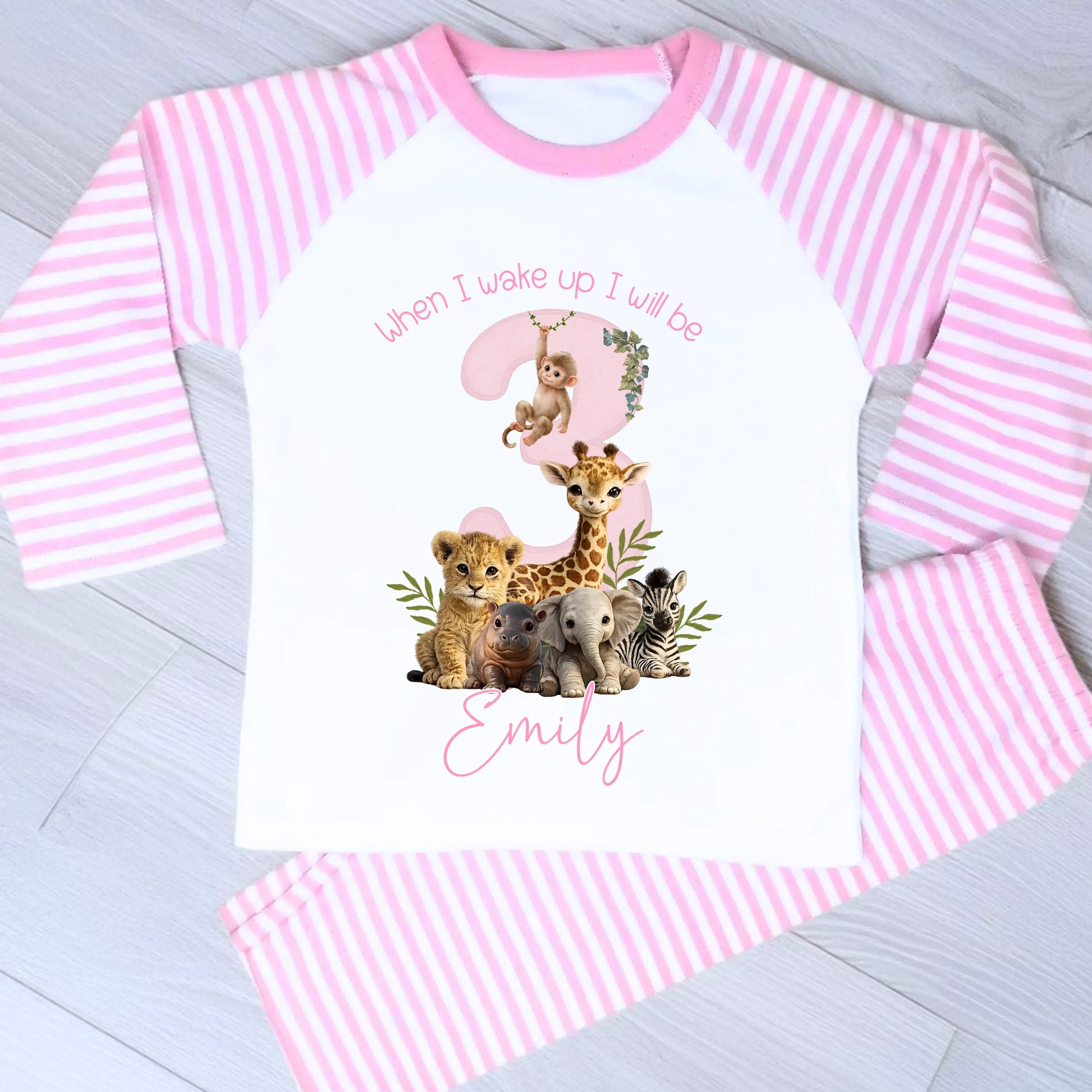 Personalised Safari Birthday Pyjamas Girls – When I Wake Up Birthday Pyjama Set AishaBaileyDesigns