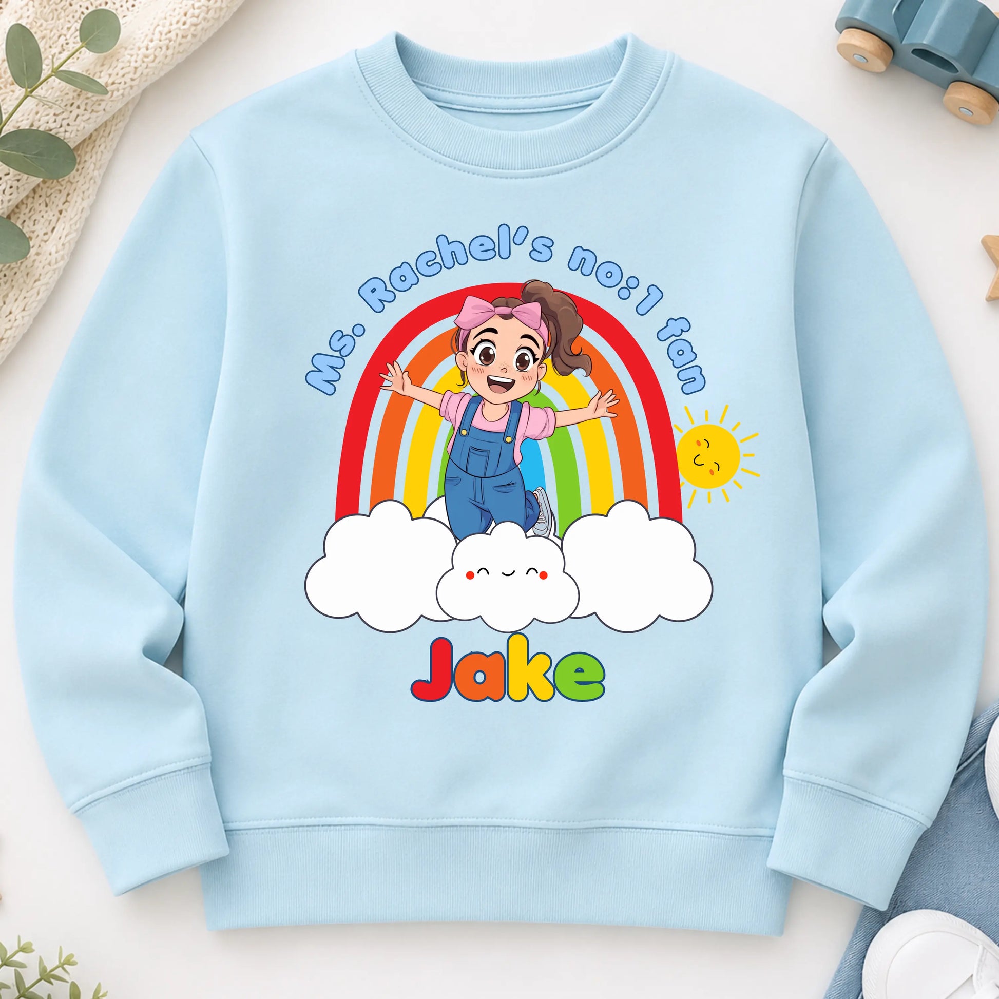 Boys Ms Rachel Sweatshirt – Personalised No.1 Fan Rainbow Jumper for Everyday Wear AishaBaileyDesigns