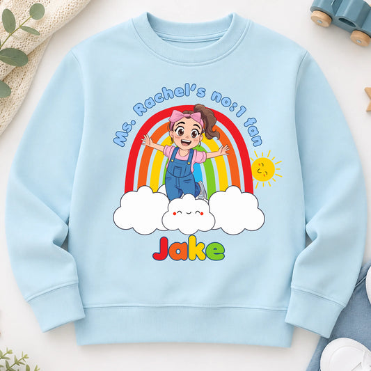Boys Ms Rachel Sweatshirt – Personalised No.1 Fan Rainbow Jumper for Everyday Wear AishaBaileyDesigns