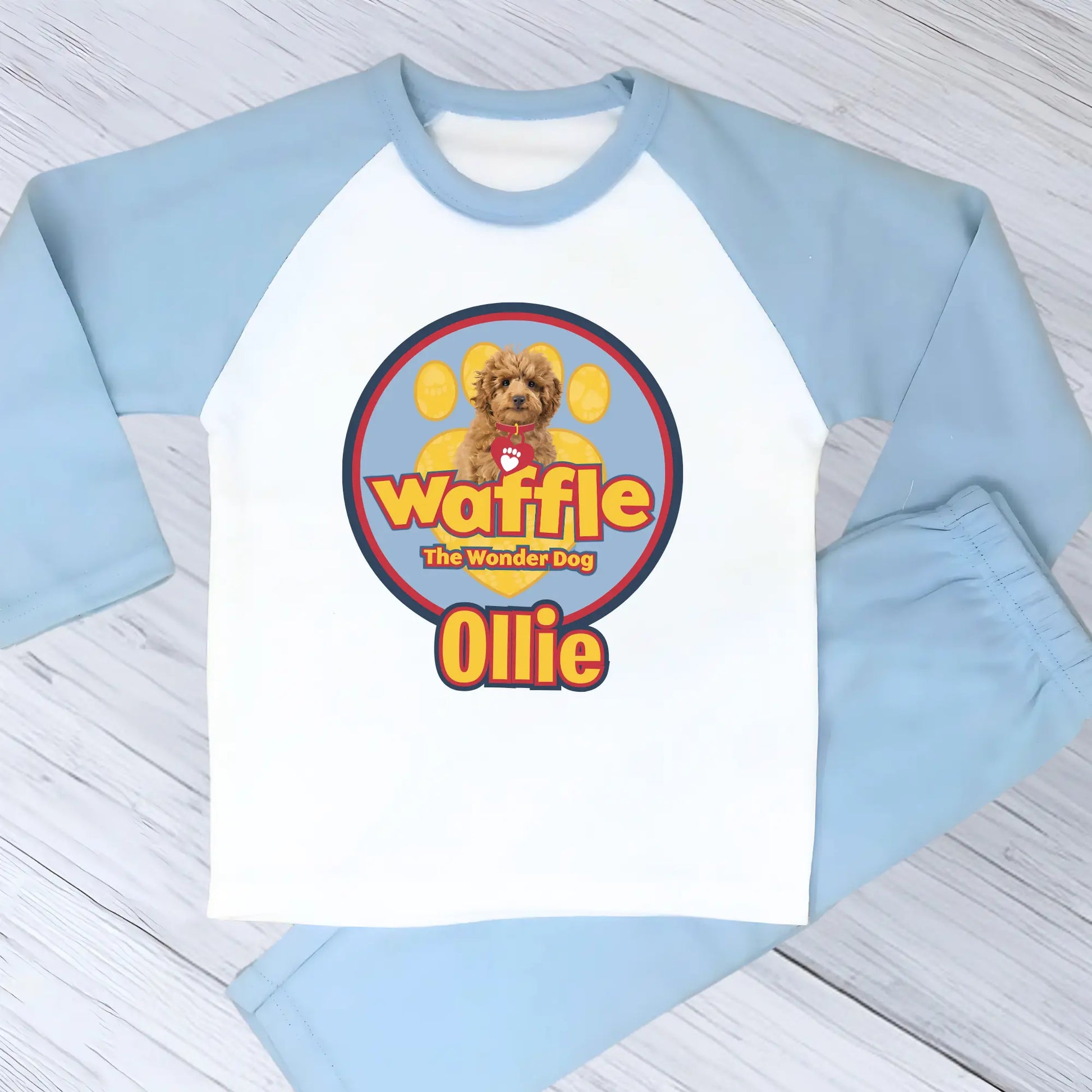 Personalised Waffle pyjamas: Personalised Waffle the wonder dog pyjamas with custom name