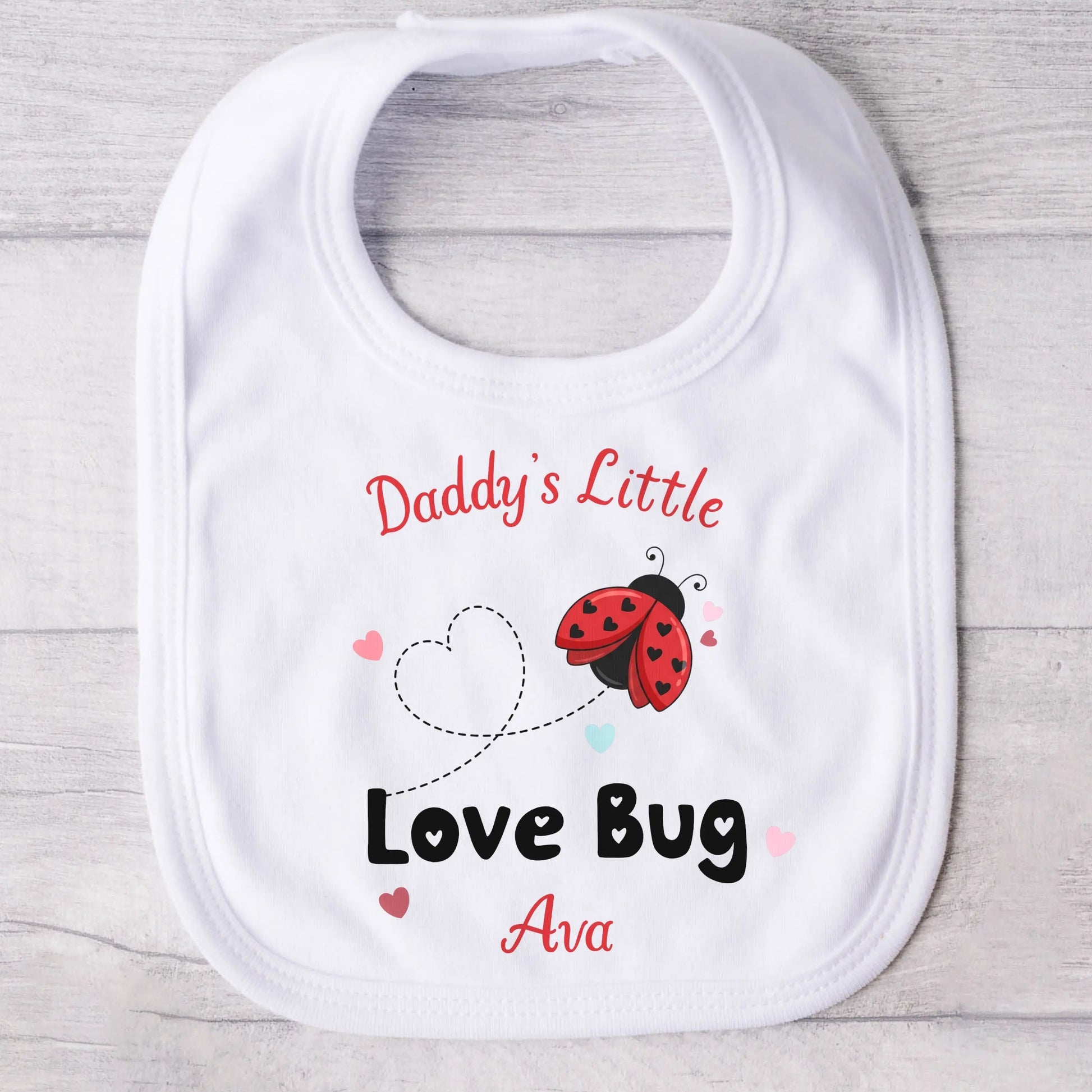 Valentine Baby Outfit personalised for Valentines day. Baby grow, vest and bib with a love bug (ladybird) design