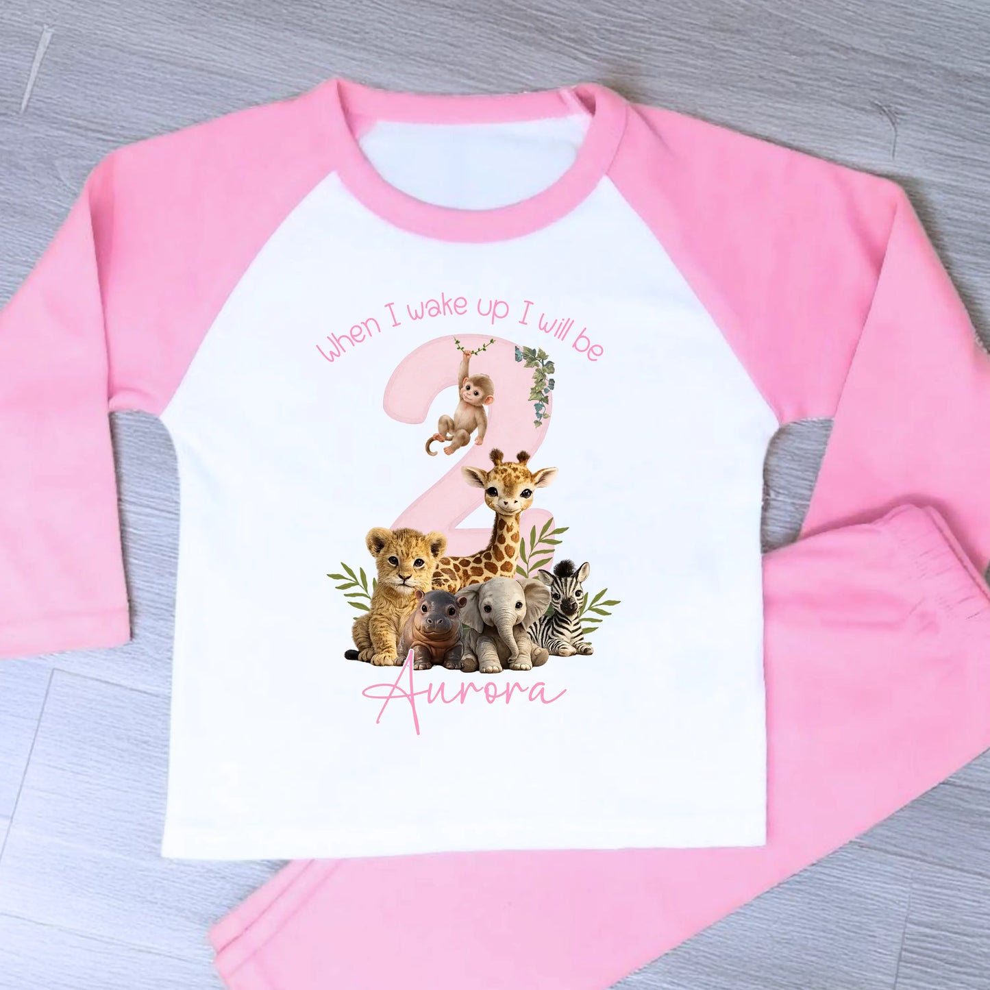 Personalised Safari Birthday Pyjamas Girls – When I Wake Up Birthday Pyjama Set AishaBaileyDesigns