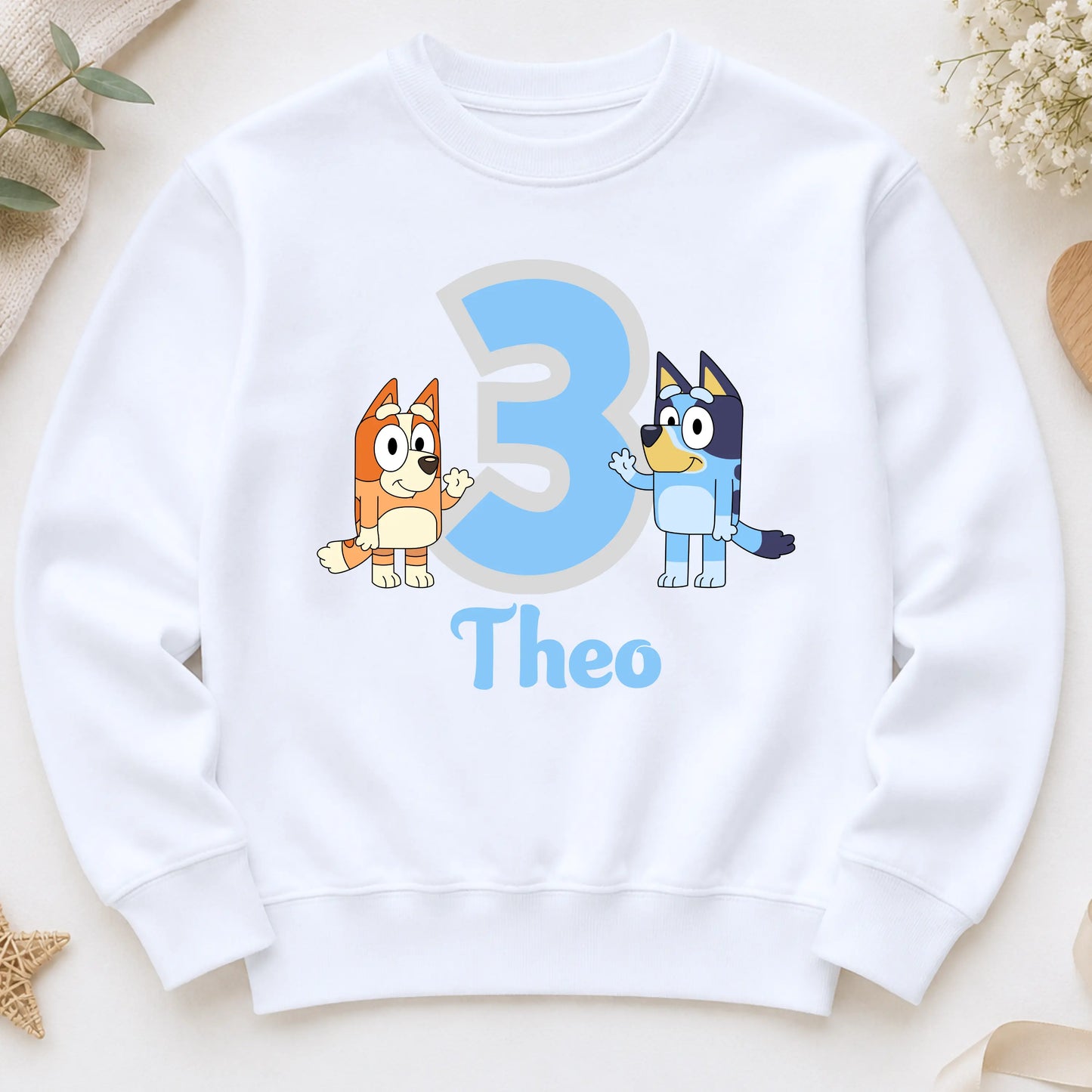 Boys Personalised Bluey and Bingo Birthday Sweatshirt  - Custom name and age AishaBaileyDesigns