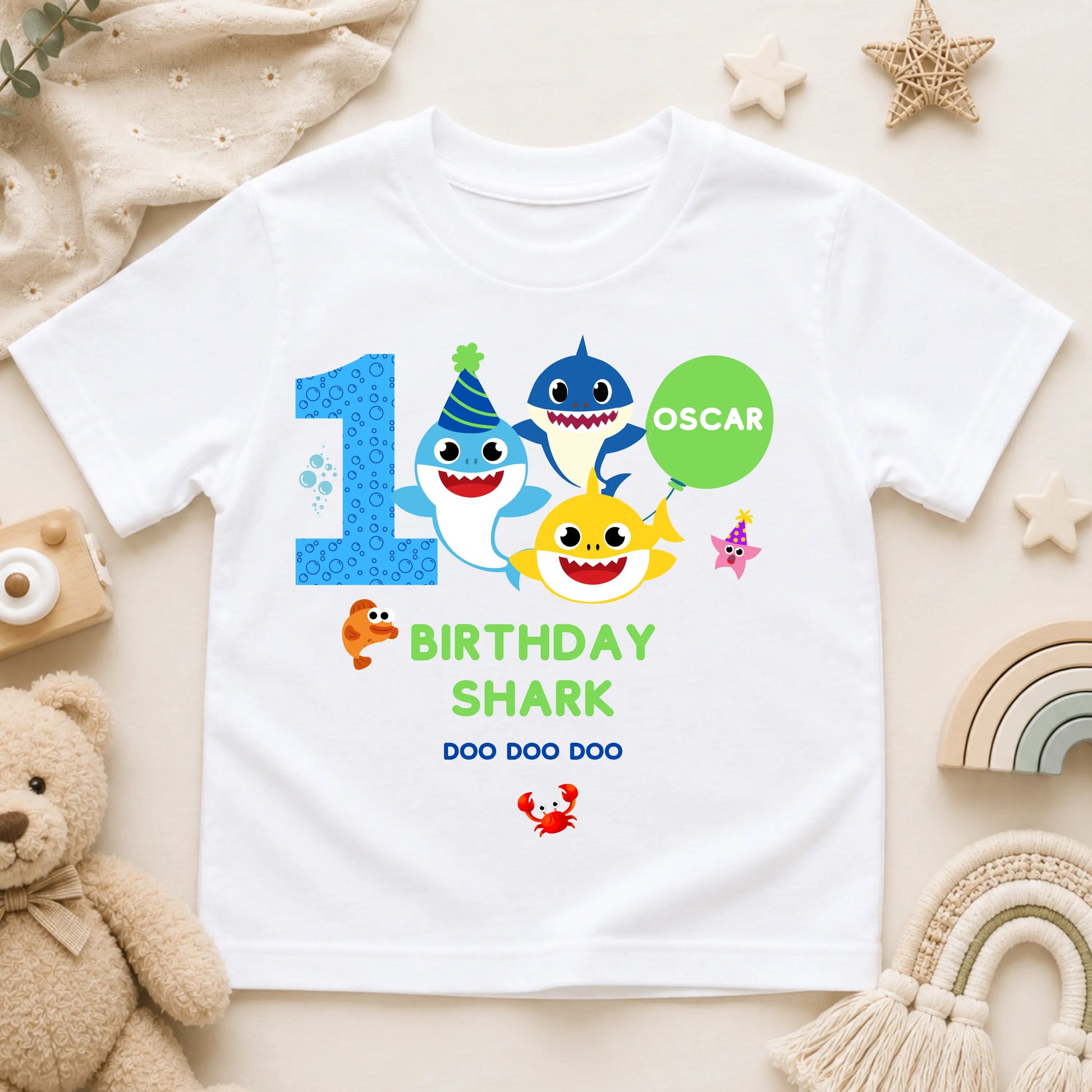 Personalised Baby Shark Birthday T-shirt for Boys - Any Name and Age AishaBaileyDesigns