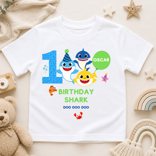 Personalised Baby Shark Birthday T-shirt for Boys - Any Name and Age