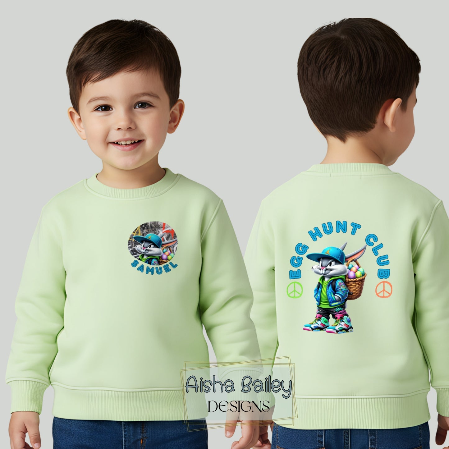 personalised Easter Sweatshirt for boys with a back print and their custom name