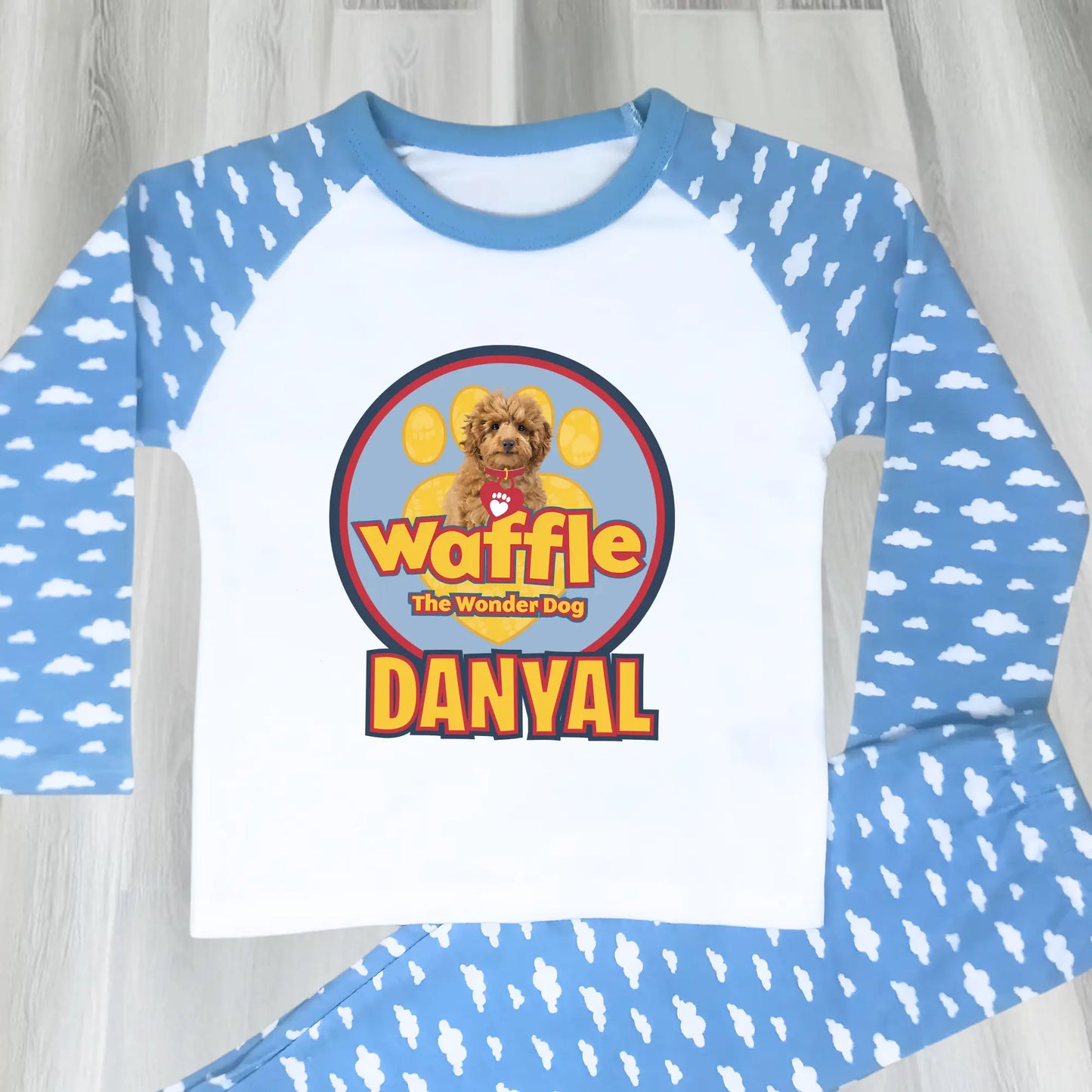 Personalised Waffle pyjamas: Personalised Waffle the wonder dog pyjamas with custom name