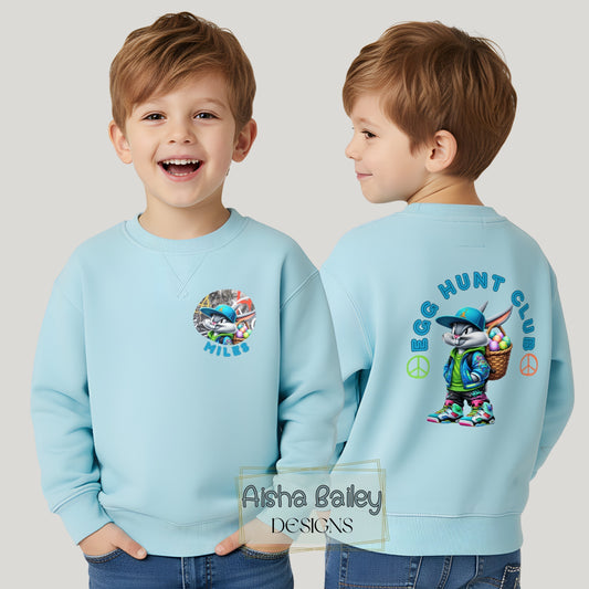 personalised Easter Sweatshirt for boys with a back print and their custom name