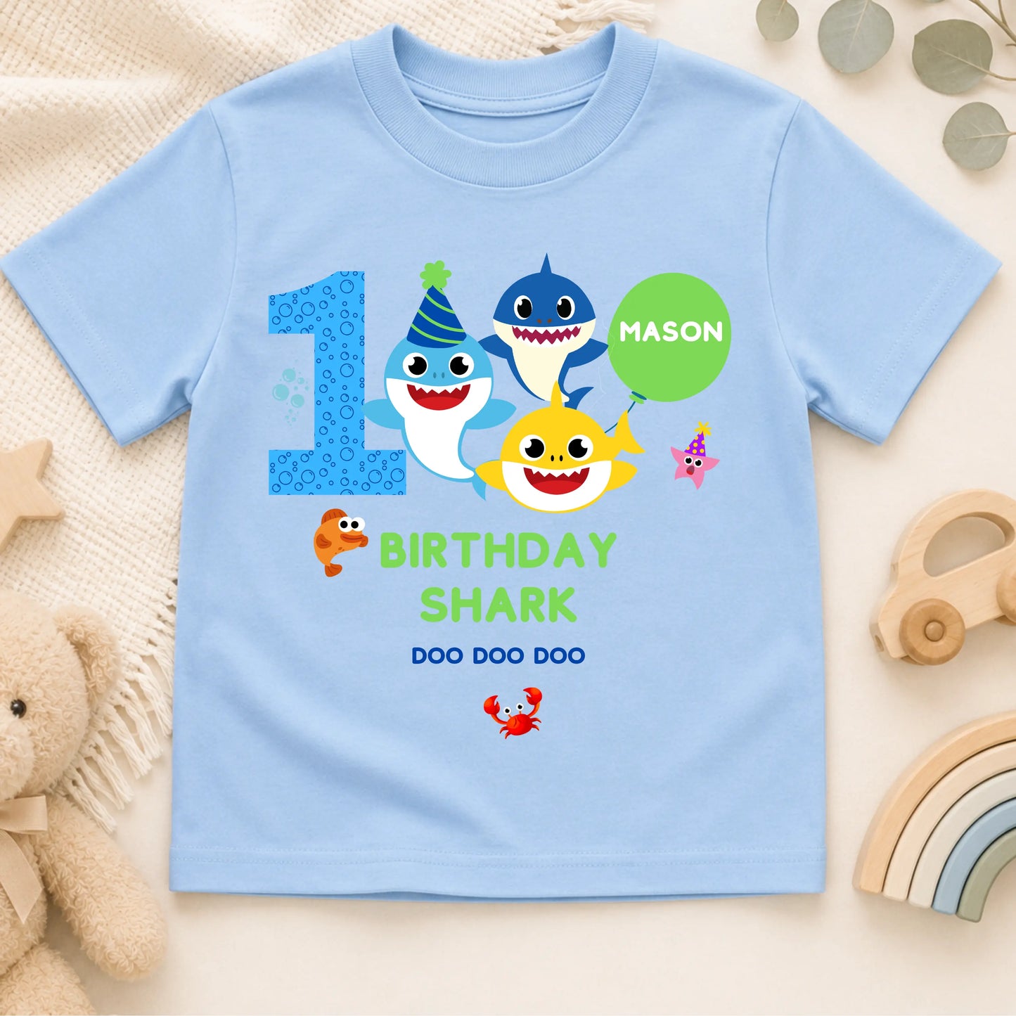 Personalised Baby Shark Birthday T-shirt for Boys - Any Name and Age AishaBaileyDesigns