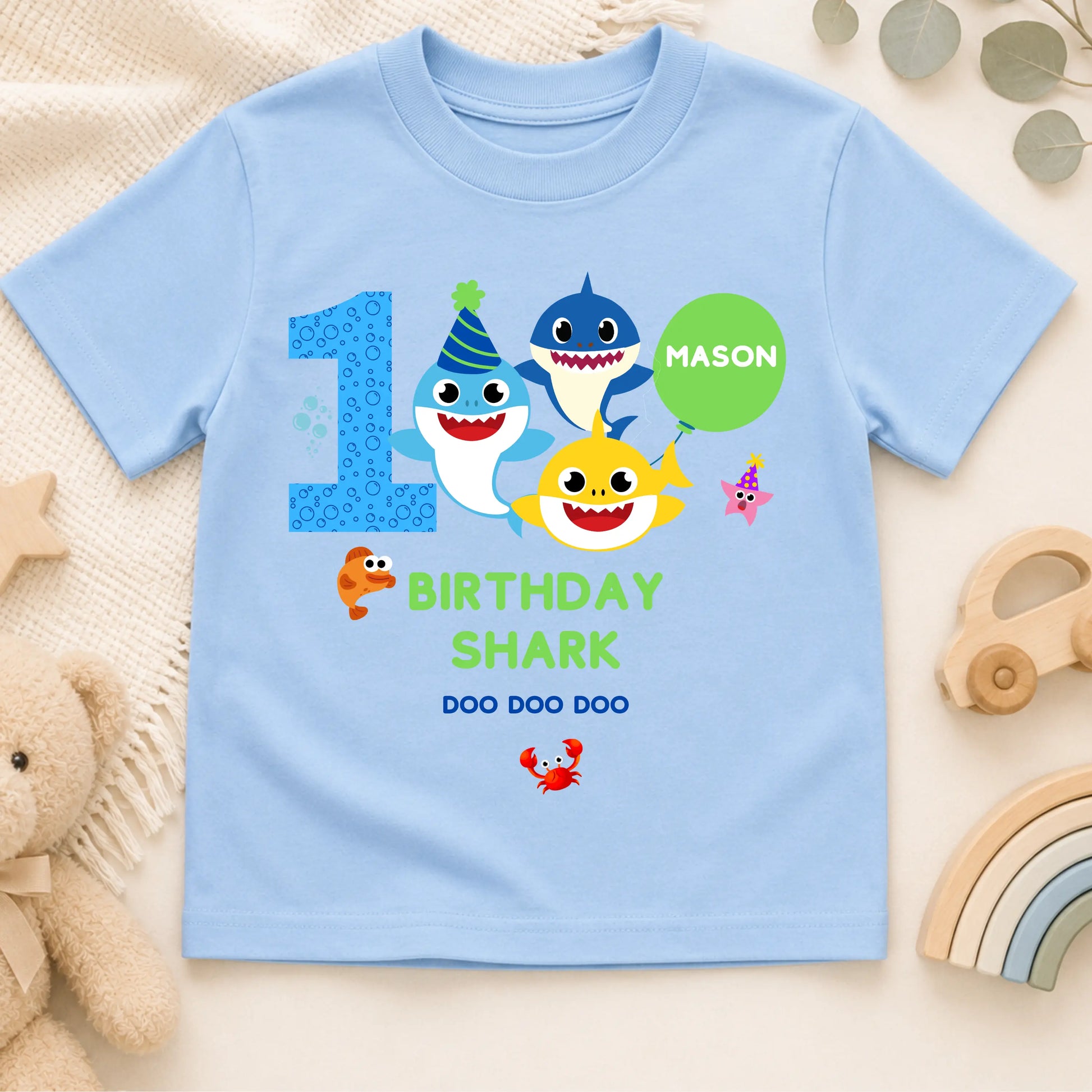 Personalised Baby Shark Birthday T-shirt for Boys - Any Name and Age AishaBaileyDesigns
