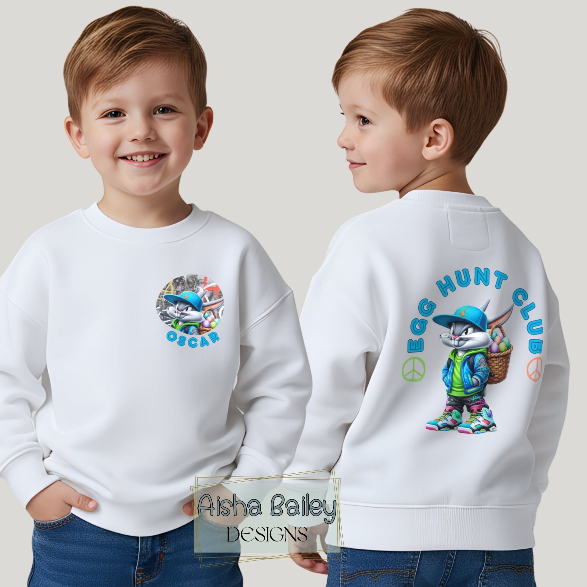 personalised Easter Sweatshirt for boys with a back print and their custom name