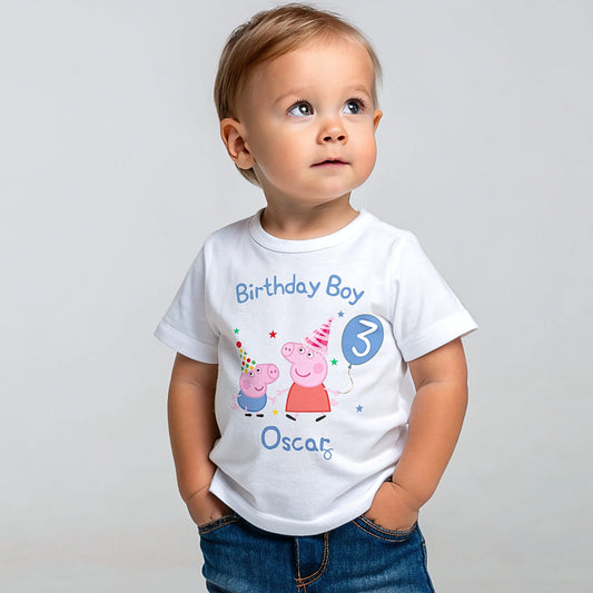 Personalised Peppa and George Birthday t-shirt with custom name and age