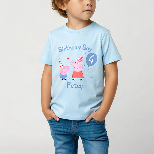 Personalised Peppa and George Birthday t-shirt with custom name and age