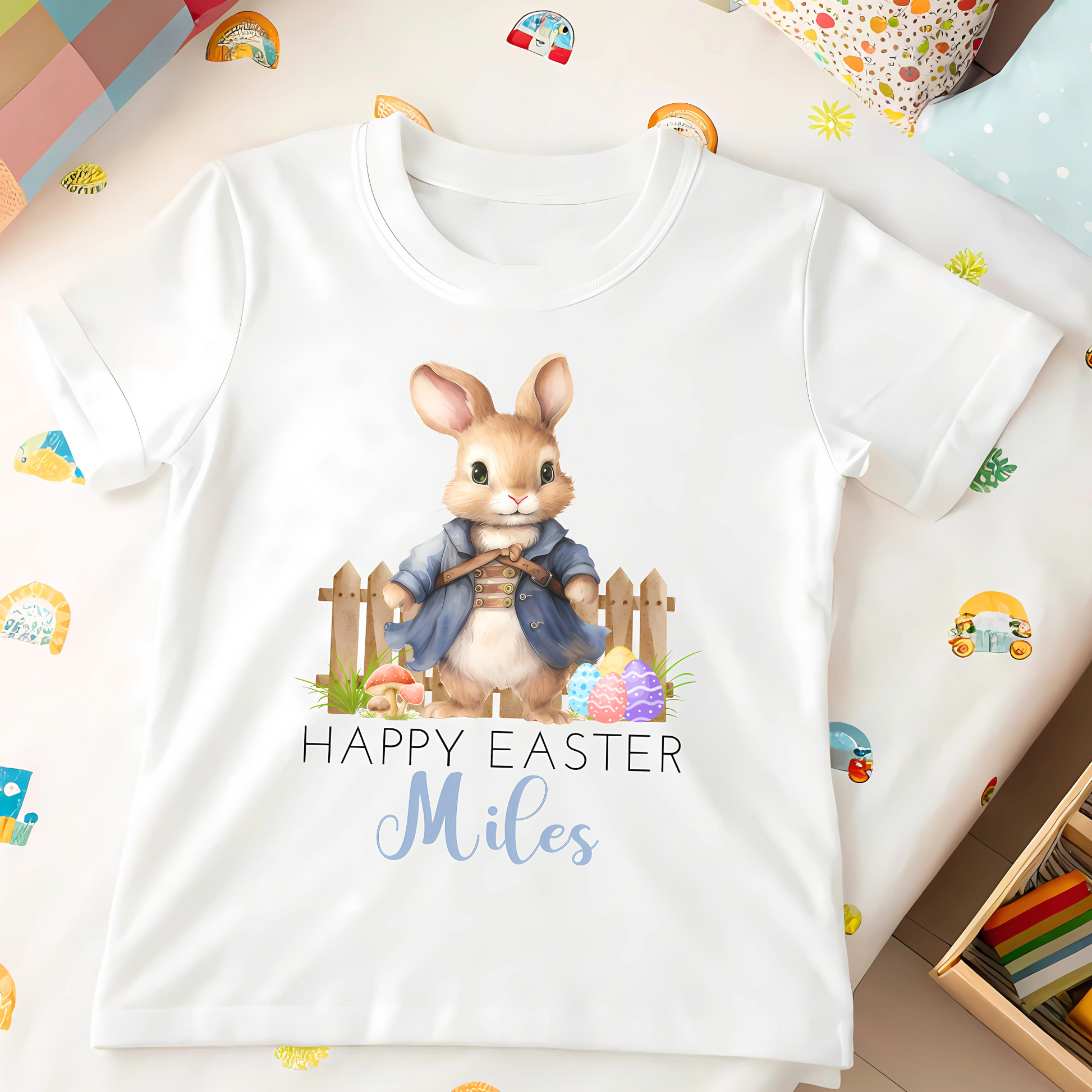 Easter T-shirt for Boys - Personalised Bunny Design, personalised easter top, custom easter tshirt, easter top with name