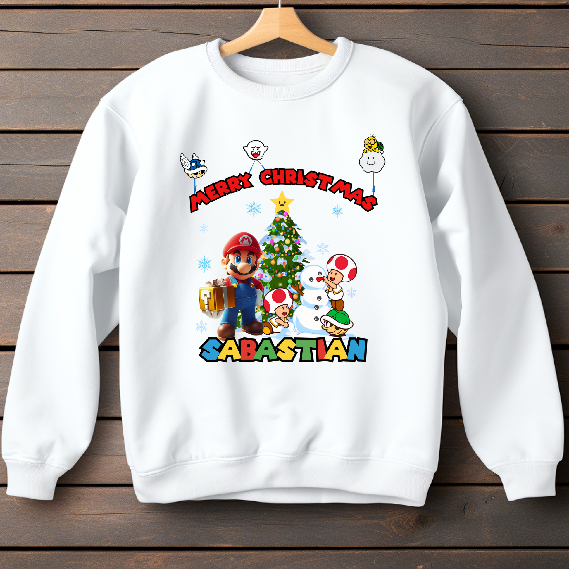 Christmas Sweatshirt - Personalised Super Mario Kids Christmas Jumper