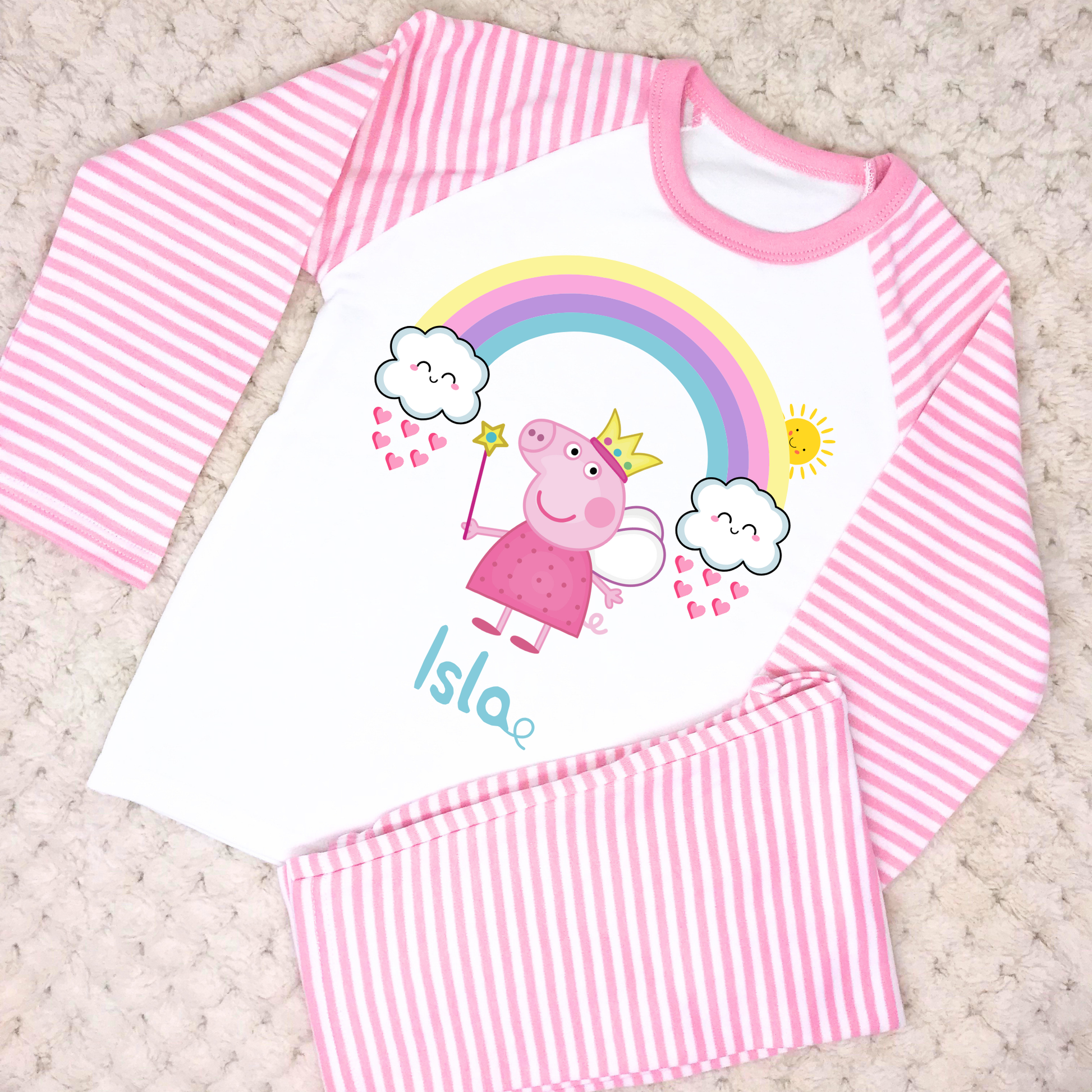 Peppa Pig personalised pyjamas, peppa pig pjs, peppa pig personalised, peppa pig with name, custom peppa pig