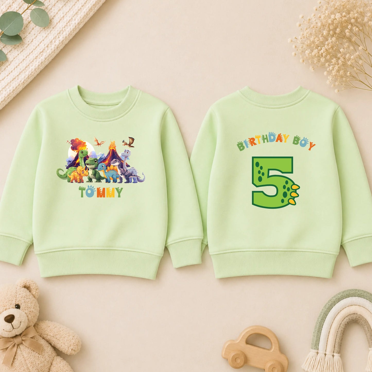 Boys Dinosaur Birthday Sweatshirt – Personalised Name & Age Back Print Jumper AishaBaileyDesigns