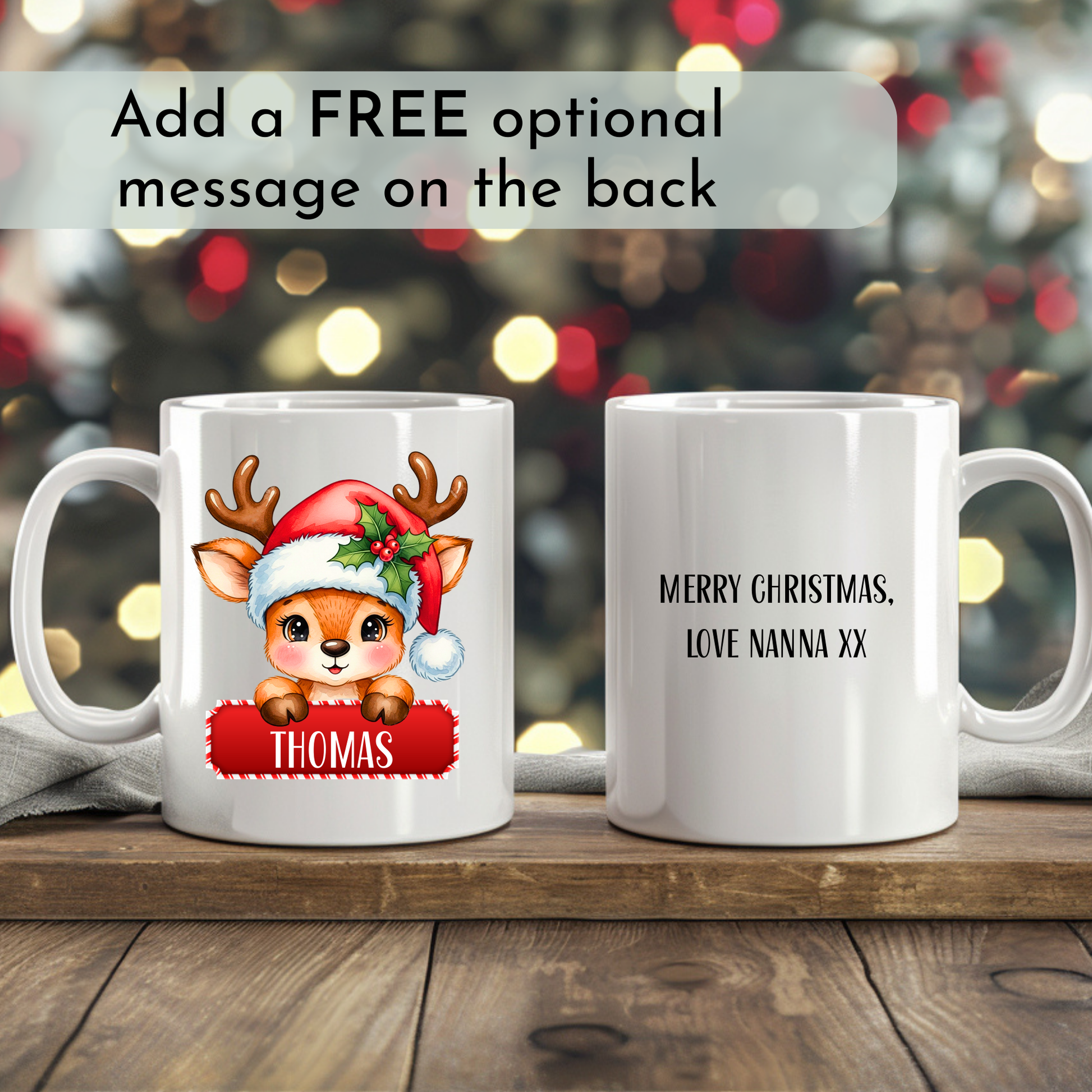 Kids Christmas Mug personalised with reindeer design and child’s name, Stocking filler mug, Christmas mug, christmas gift for kids