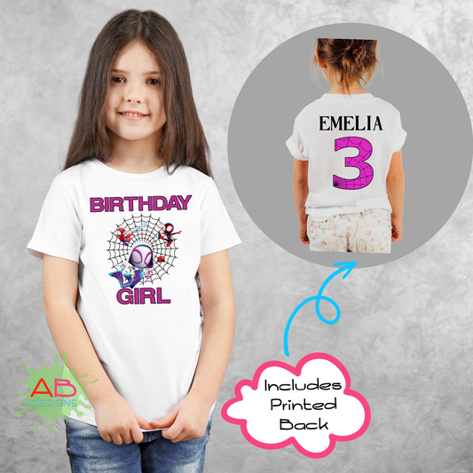 Birthday T-shirt: Personalised Spider Ghost Birthday Tee for Girls