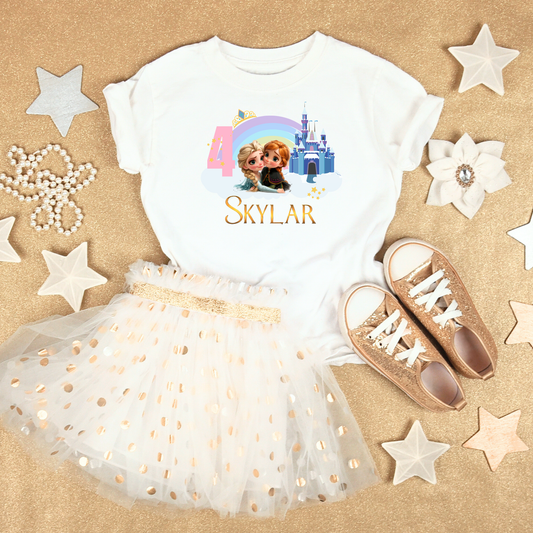 Frozen Birthday t-shirt, Elsa and Anna Birthday t-shirt, girls frozen custom tshirt, Elsa and Anna shirt with name, princess Elsa and Anna tee