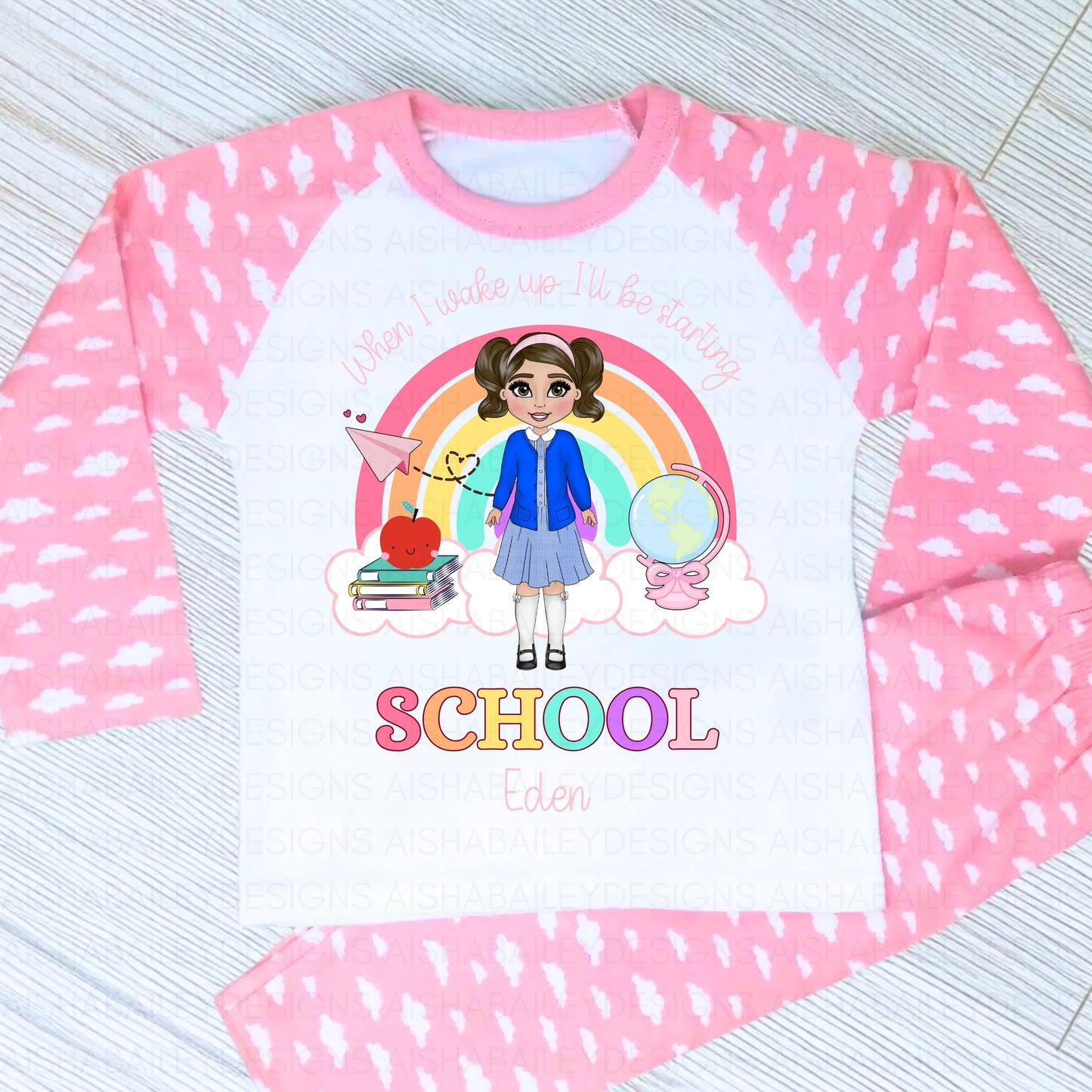 Personalised Back to School Pyjamas for Girls | Custom School Girl PJs AishaBaileyDesigns
