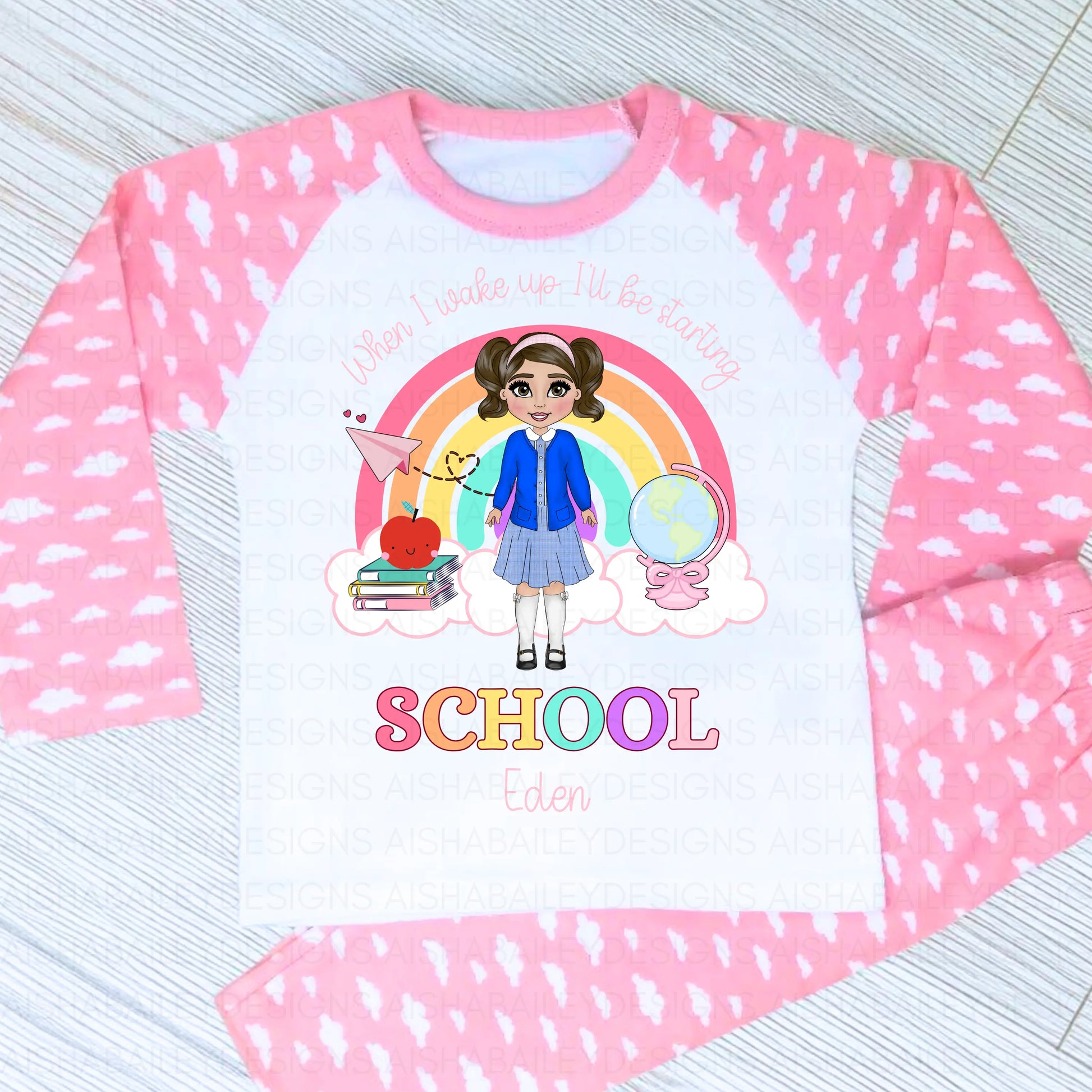 Personalised Back to School Pyjamas for Girls | Custom School Girl PJs AishaBaileyDesigns