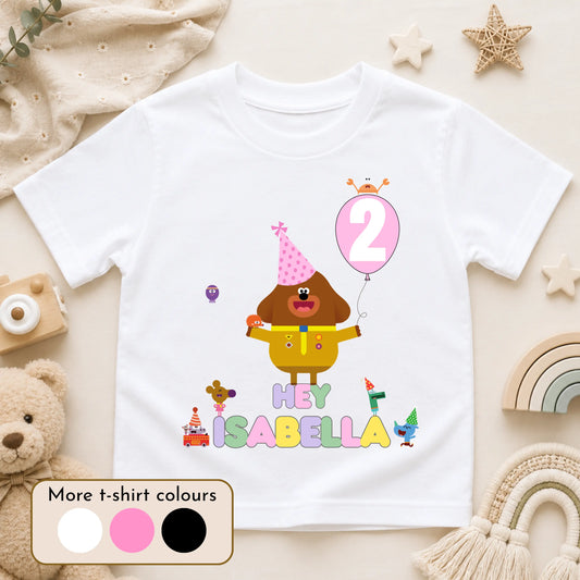 Girls Personalised Hey Duggee Birthday T-shirt  - any name and age AishaBaileyDesigns