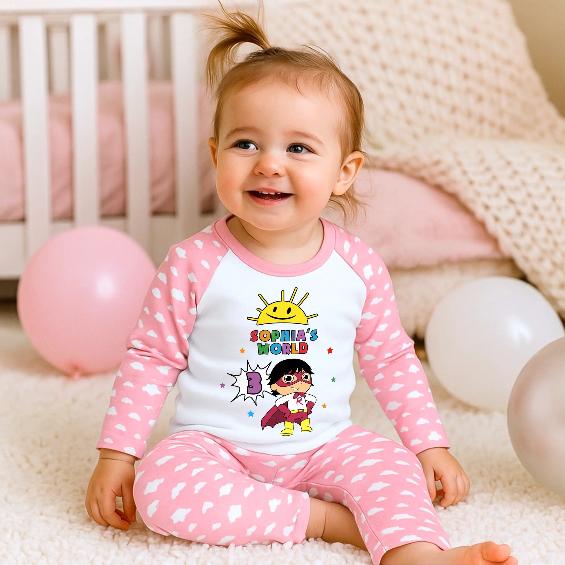 Girls Personalised Ryan's World Birthday Pyjamas with Name & Age AishaBaileyDesigns
