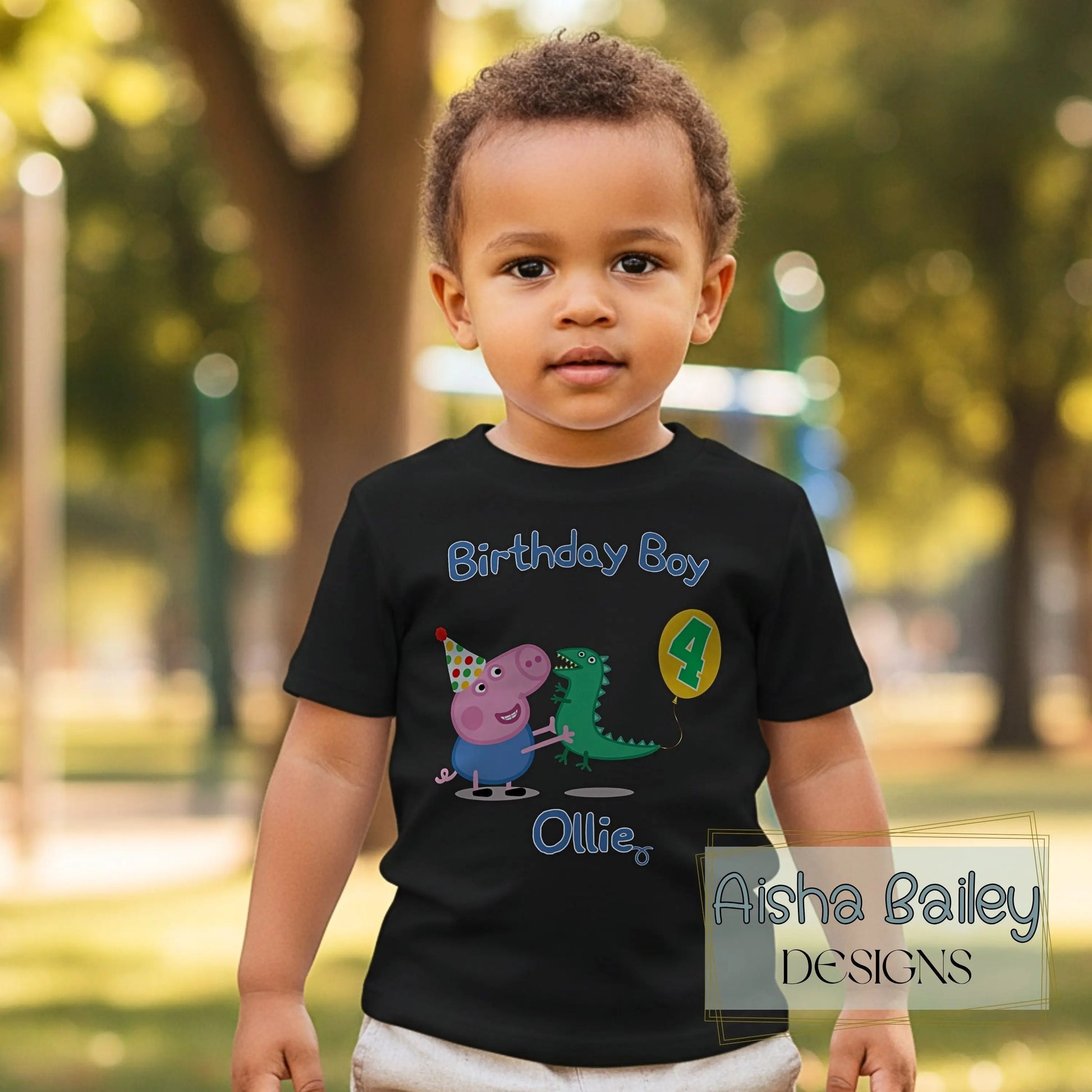 Boys George Pig Birthday T-shirt - George Pig and Mr Dinosaur AishaBaileyDesigns
