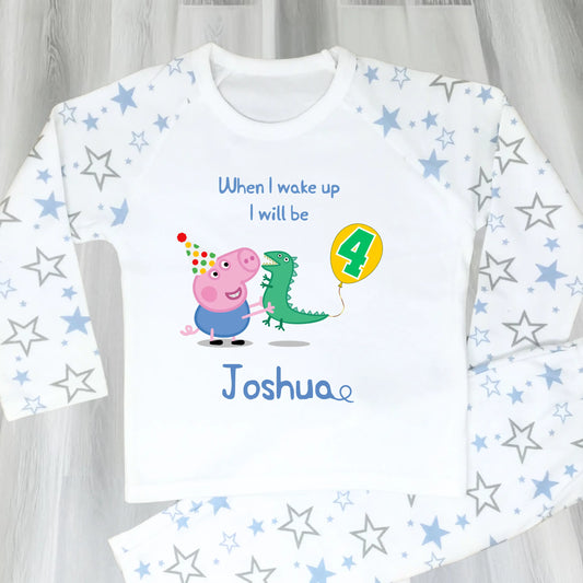 Boys George Pig Birthday Pyjamas with Personalisation - George Pig and his Dinosaur PJs AishaBaileyDesigns