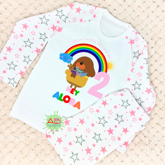Hey Duggee Birthday Pyjamas, Hey Duggee Personalised birthday Pyjamas for Girls, When i wake up Hey Duggee, hey duggee name number, hey duggee gift