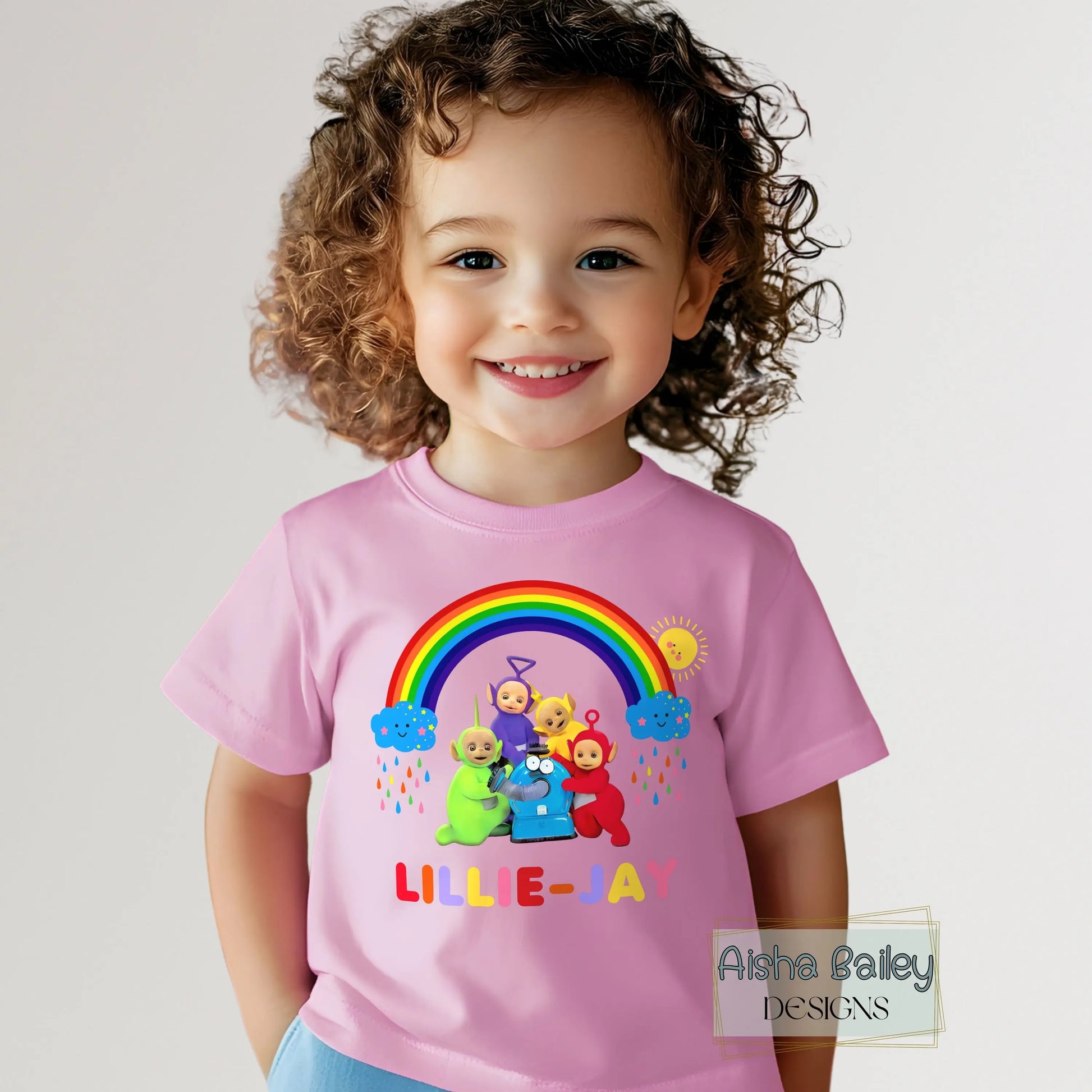Teletubbies personalised sweatshirt for girls with rainbow design, custom name , colourful kids jumper, cute character outfit for everyday wear