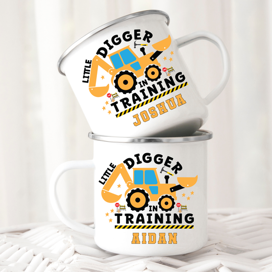 Personalised Digger Mug: Little Digger in Training Camp Mug for Kids