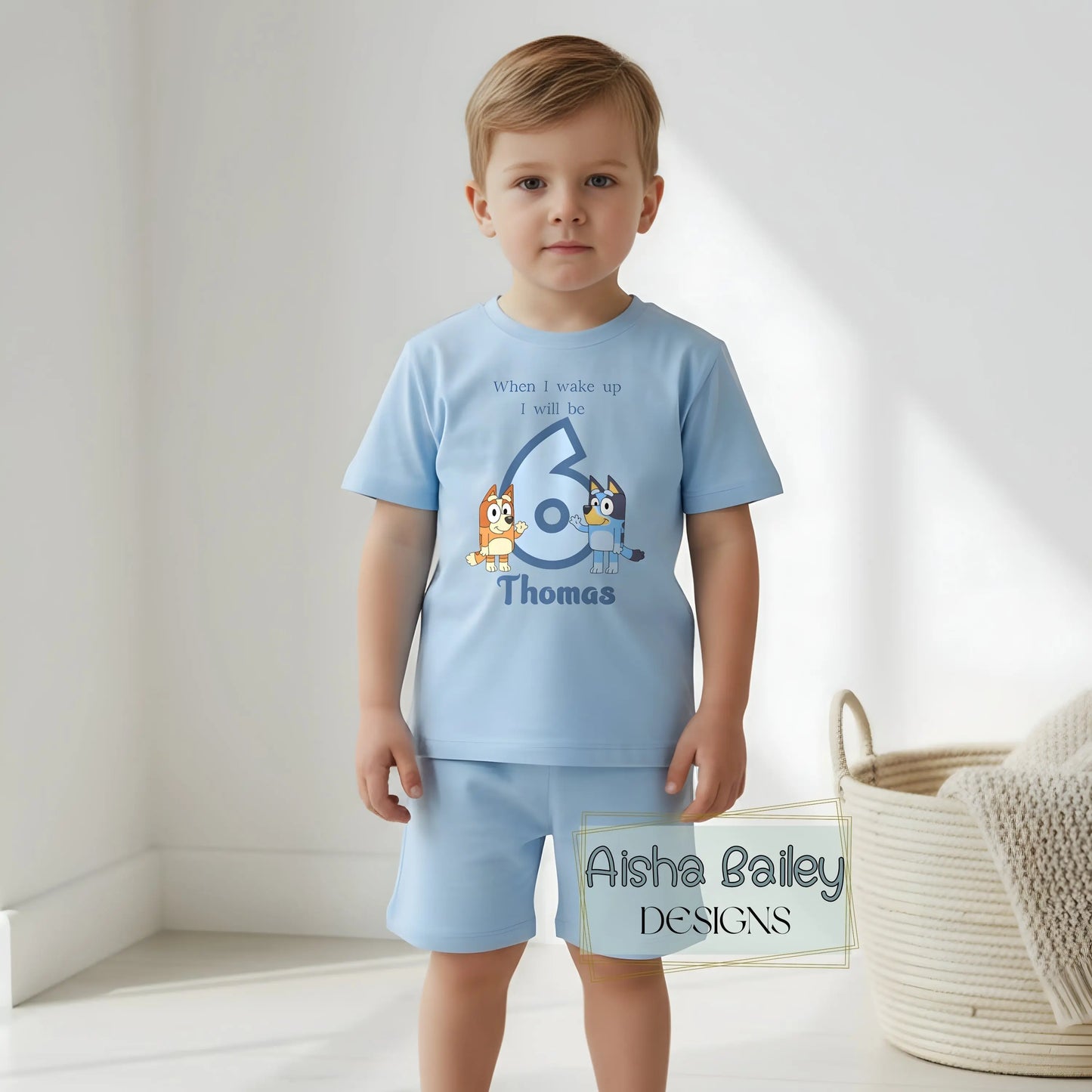 personalised boys Bluey and Bingo Short Birthday Pyjamas with custom name and age, Bluey birthday gift for toddler