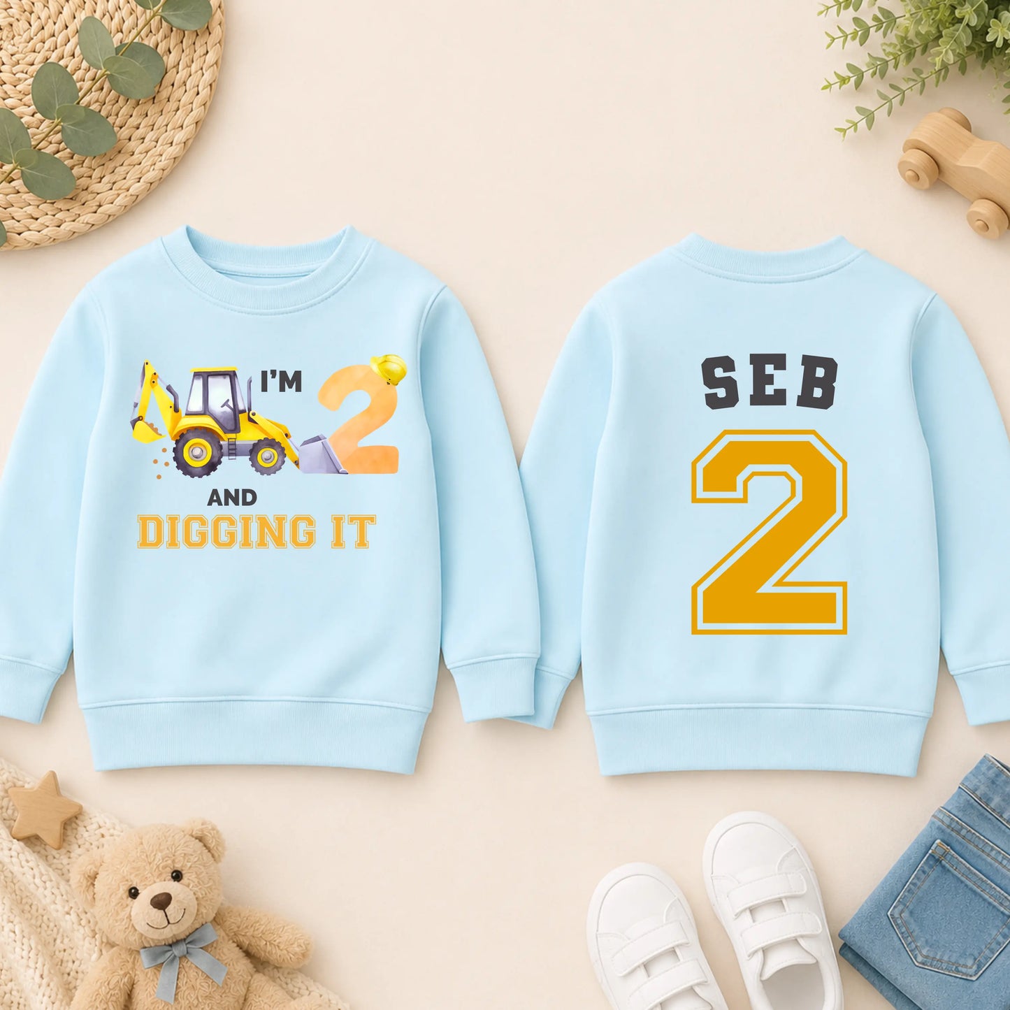 Boys Personalised Digger Birthday Sweatshirt AishaBaileyDesigns