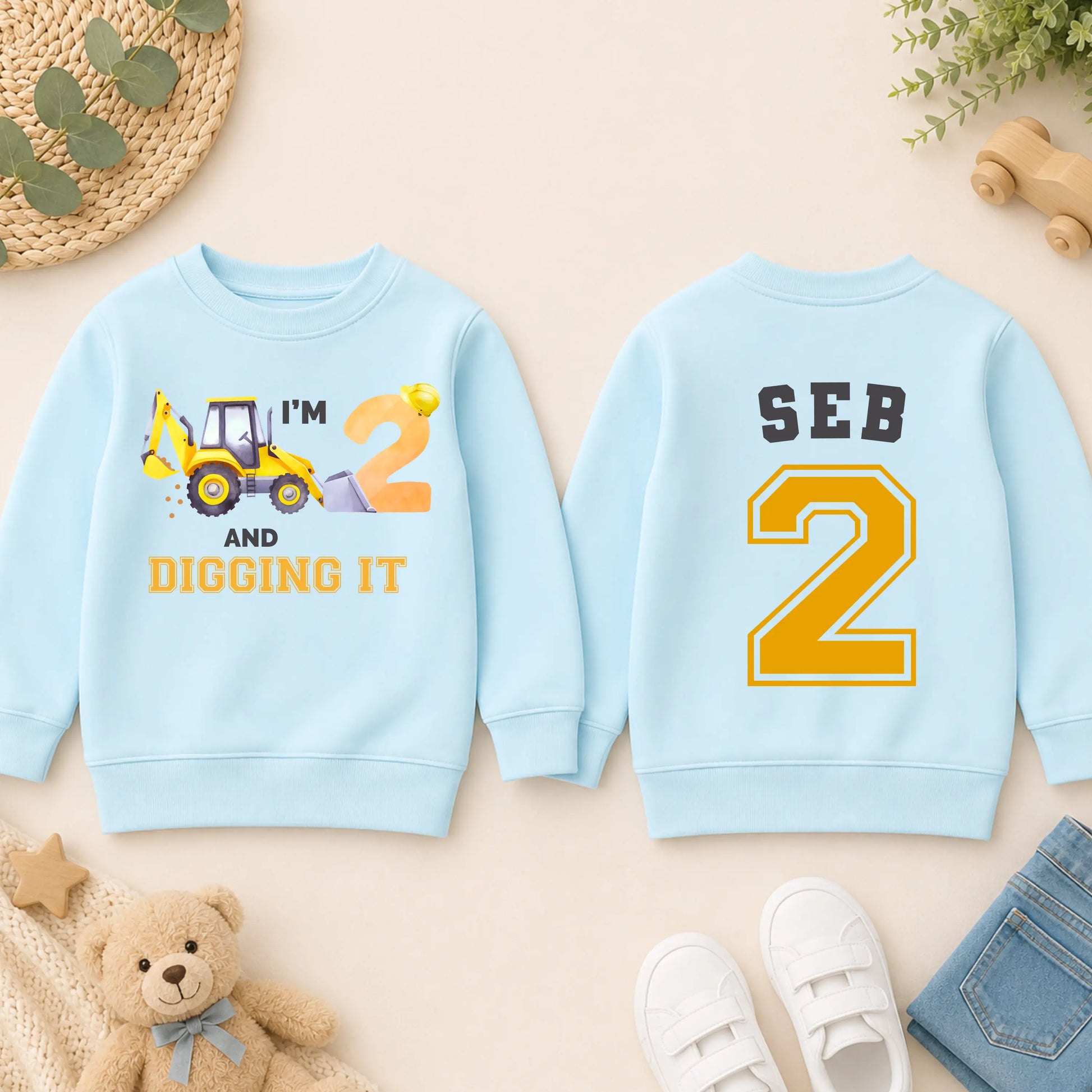 Boys Personalised Digger Birthday Sweatshirt AishaBaileyDesigns