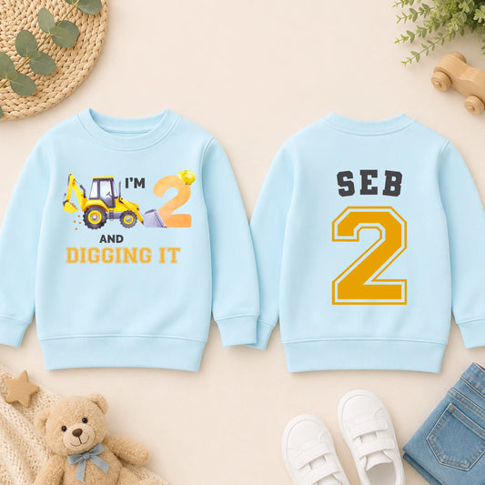 Boys Personalised Digger Birthday Sweatshirt AishaBaileyDesigns