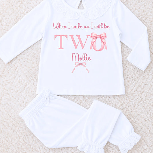 Personalised Birthday Pyjamas for Girls – Pink Bow Frilly 1st 2nd 3rd 4th Birthday PJs AishaBaileyDesigns