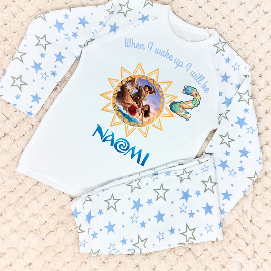 Moana Birthday Pyjamas - Princess Moana 2 Personalised Pyjamas for Girls, personalised birthday pjs Moana, custom Moana 2, custom Moana pjs