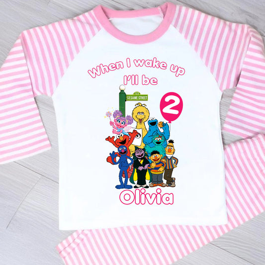 Personalised Sesame Street birthday pyjamas for Girls AishaBaileyDesigns
