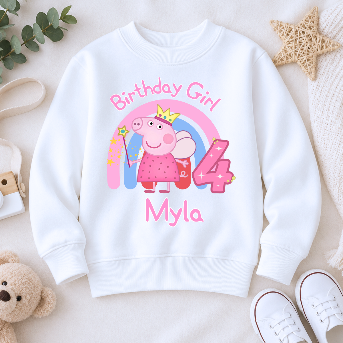 Girls Personalised Peppa Pig Birthday Sweatshirt - Personalised Peppa Pig Birthday Jumper, peppa pig fairy birthday shirt, personalised peppa jumper, peppa birthday sweatshirt